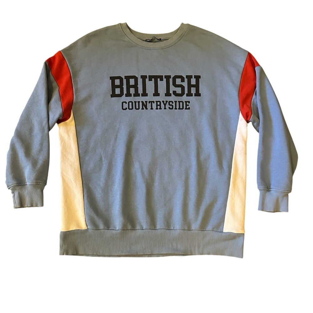 Zara British Countryside varsity sweatshirt crew neckline and striped size